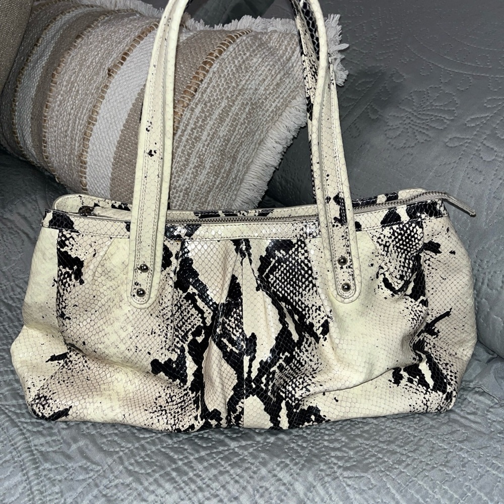 Calvin Klein Black and Cream Snakeskin Satchel - Picture 2 of 6